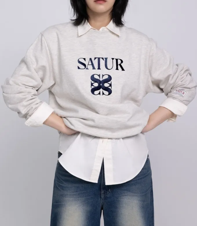 SATUR  |Street Style Long Sleeves Plain Logo Hoodies & Sweatshirts