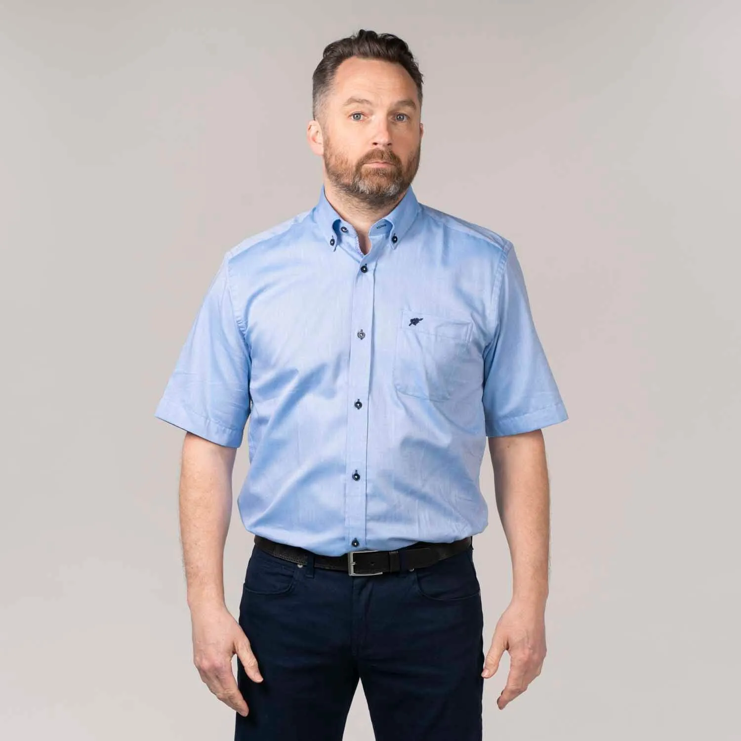 Short-sleeve Chambray Shirt - Blue