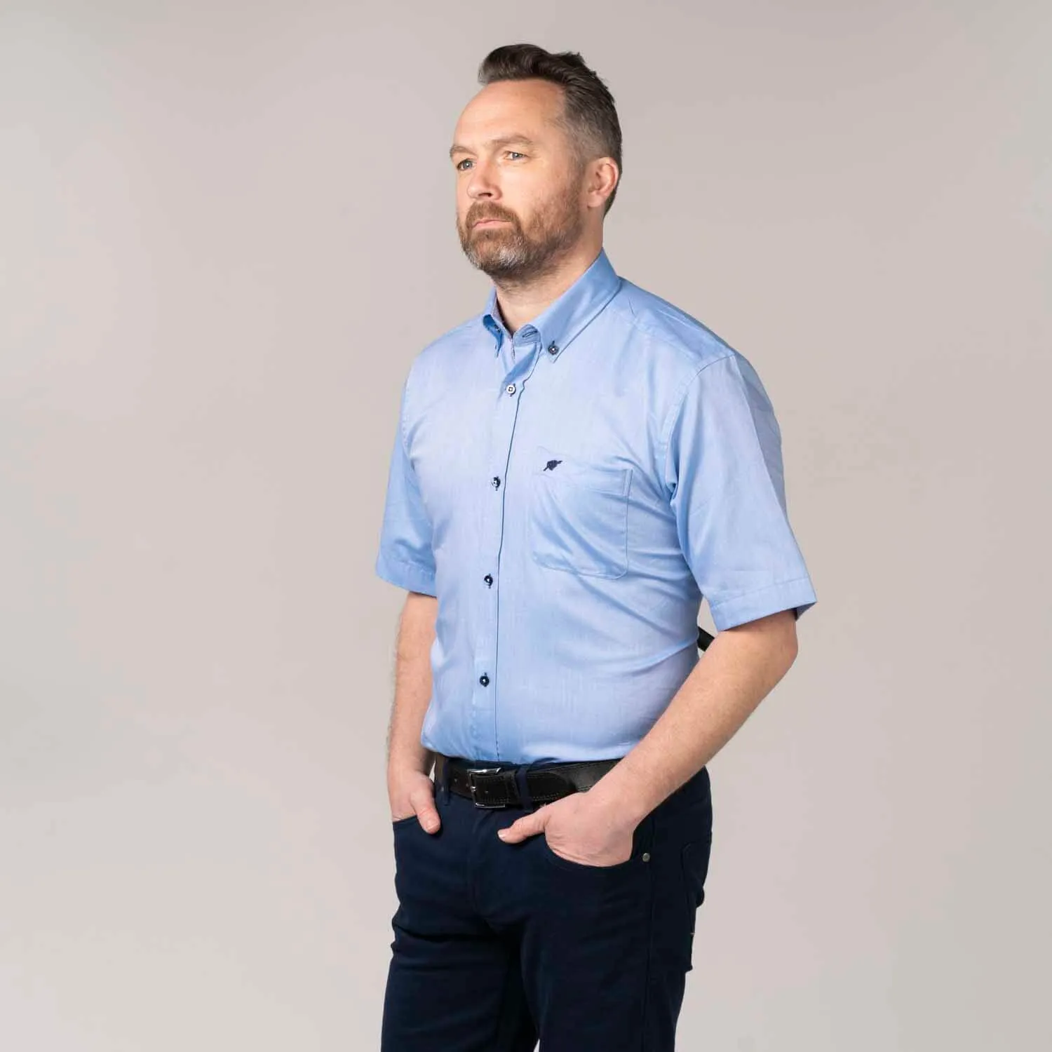 Short-sleeve Chambray Shirt - Blue