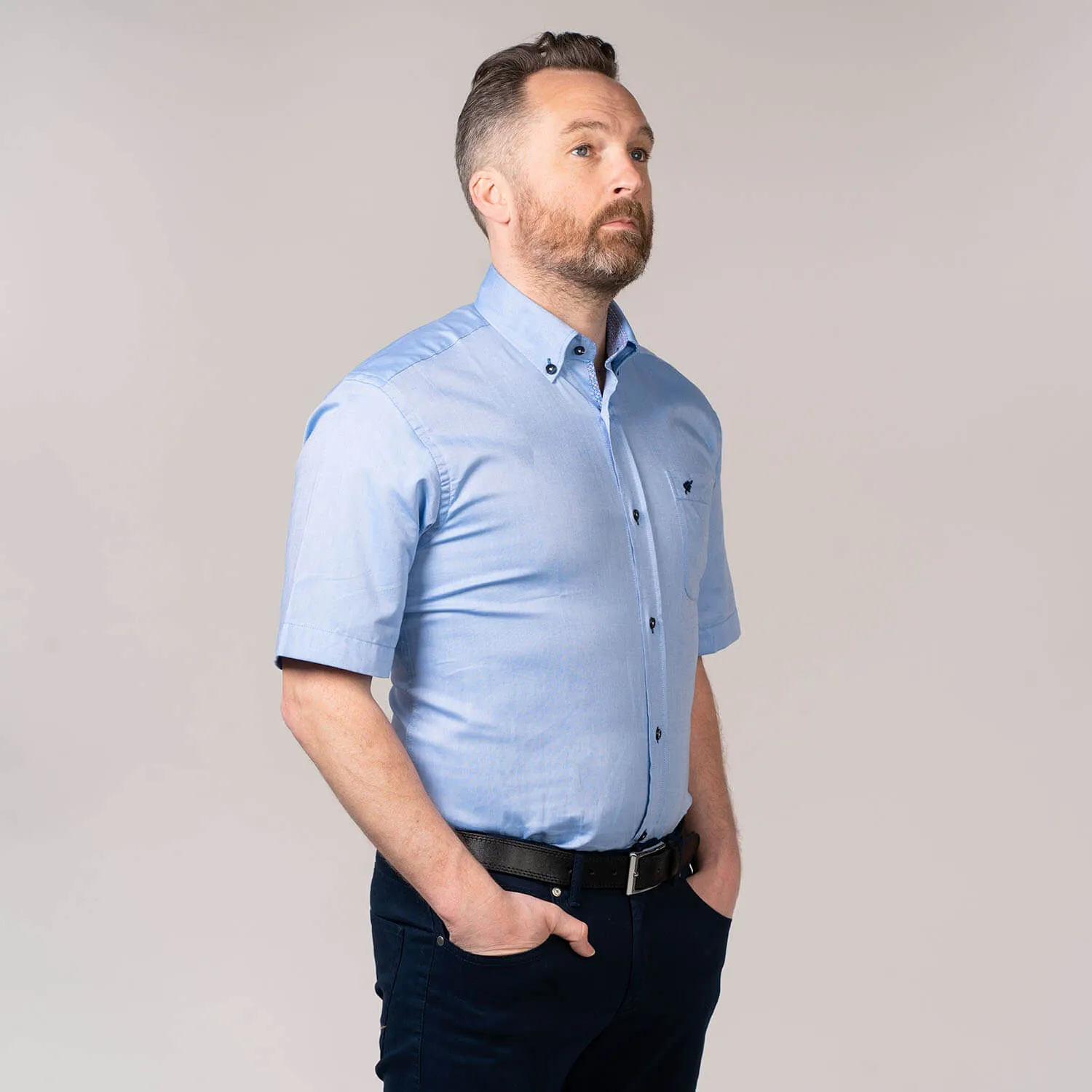 Short-sleeve Chambray Shirt - Blue