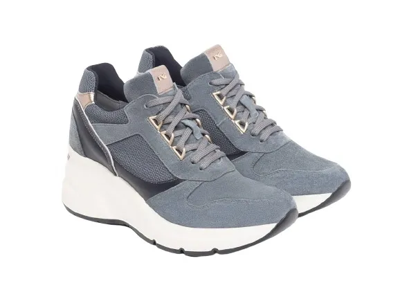 SNEAKERS CON TACCO NEROGIARDINI DONNA IN CAMOSCIO E PELLE TESSUTO 6CM SIBERIA I308311D/154