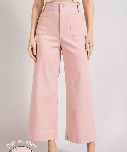 Soft Washed Wide Leg Pants - Dusty Pink