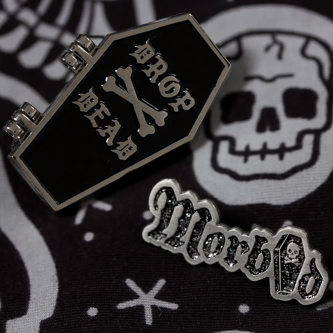 Sourpuss Drop Dead Coffin Enamel Pin