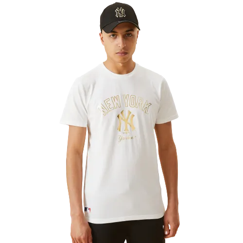 T-Shirt New York Yankees Logo Metallizzato Bianca