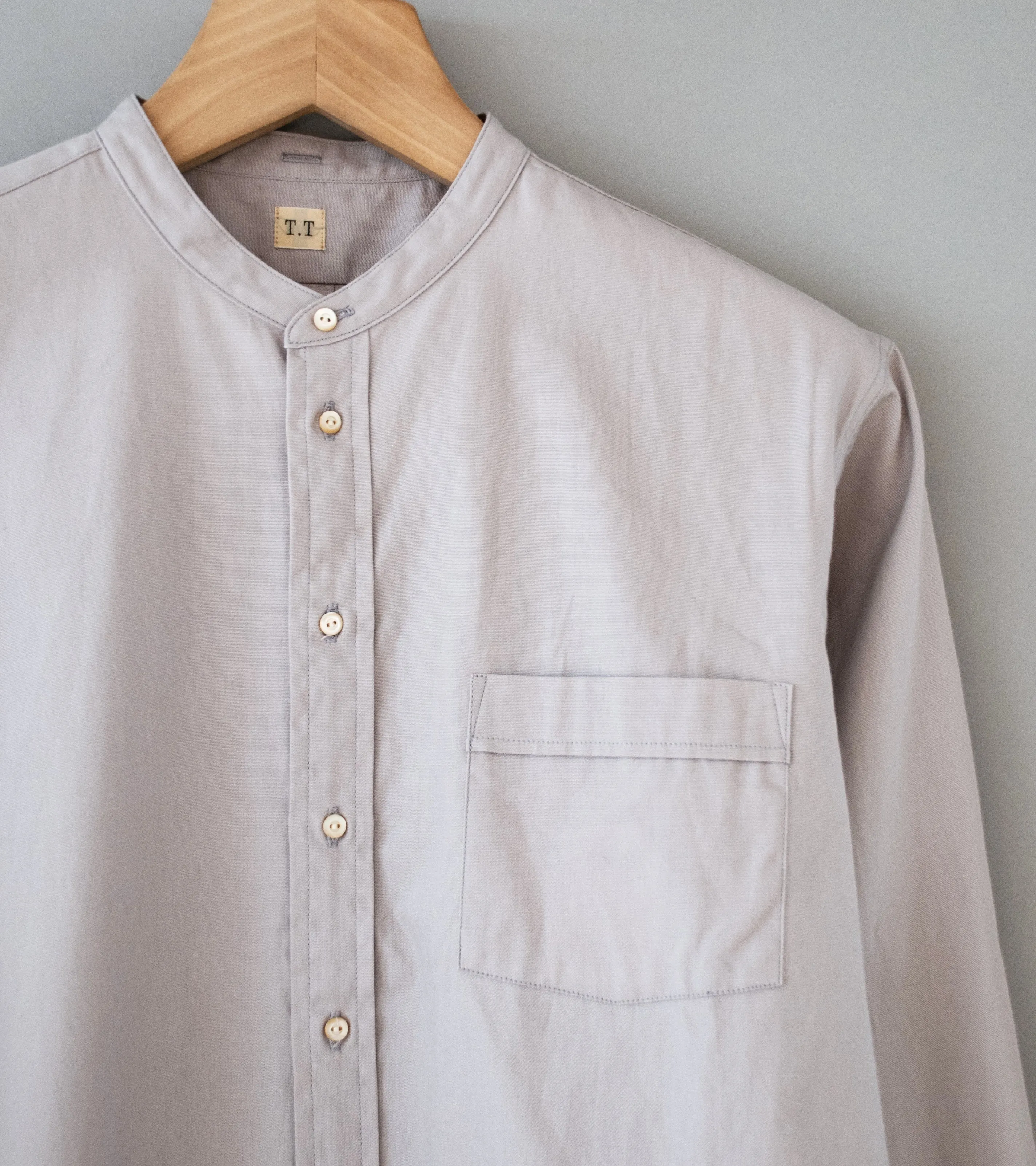 Taiga Takahashi 'Lot 104 Band Collar Shirt' (Purple Gray)