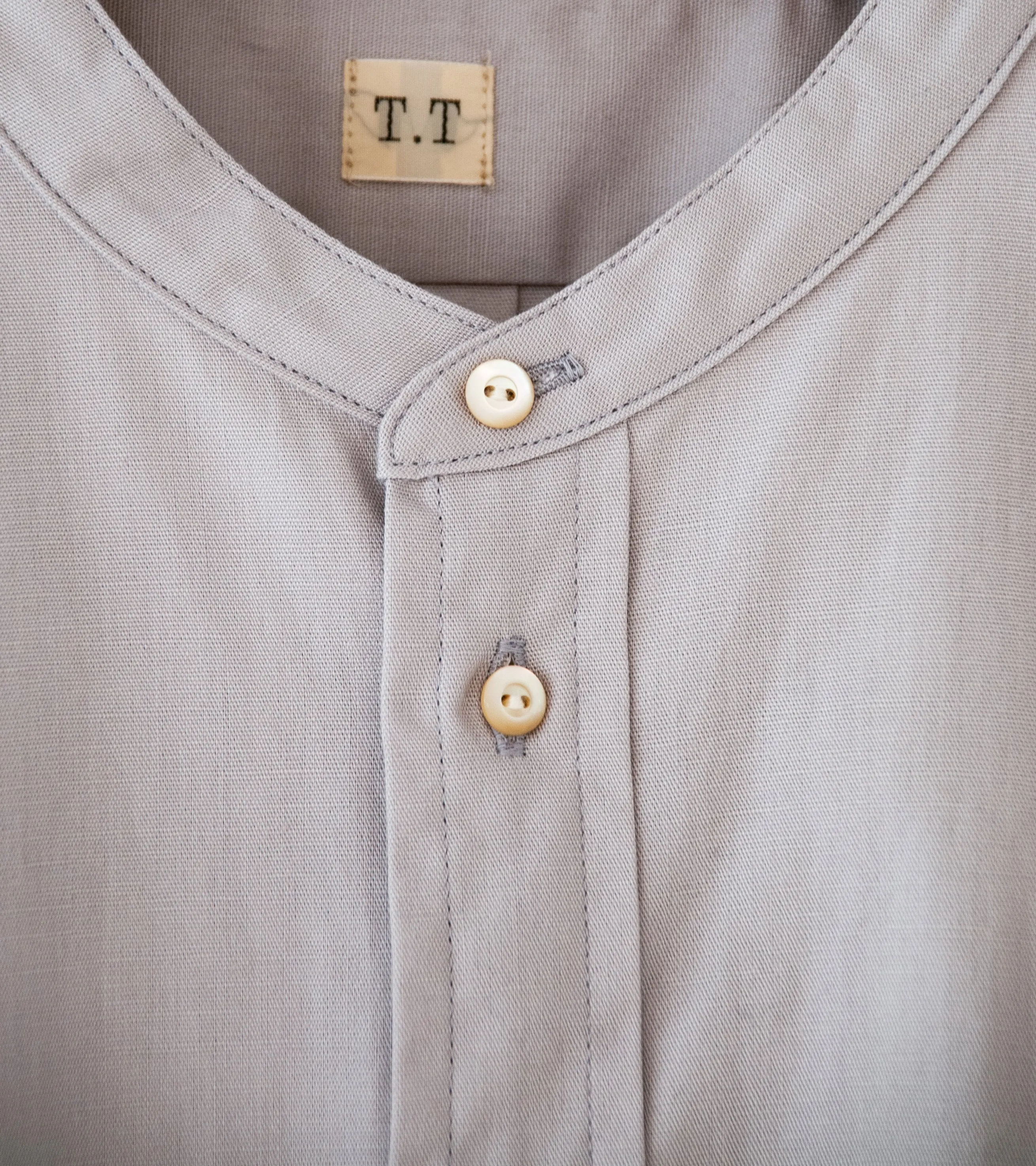 Taiga Takahashi 'Lot 104 Band Collar Shirt' (Purple Gray)