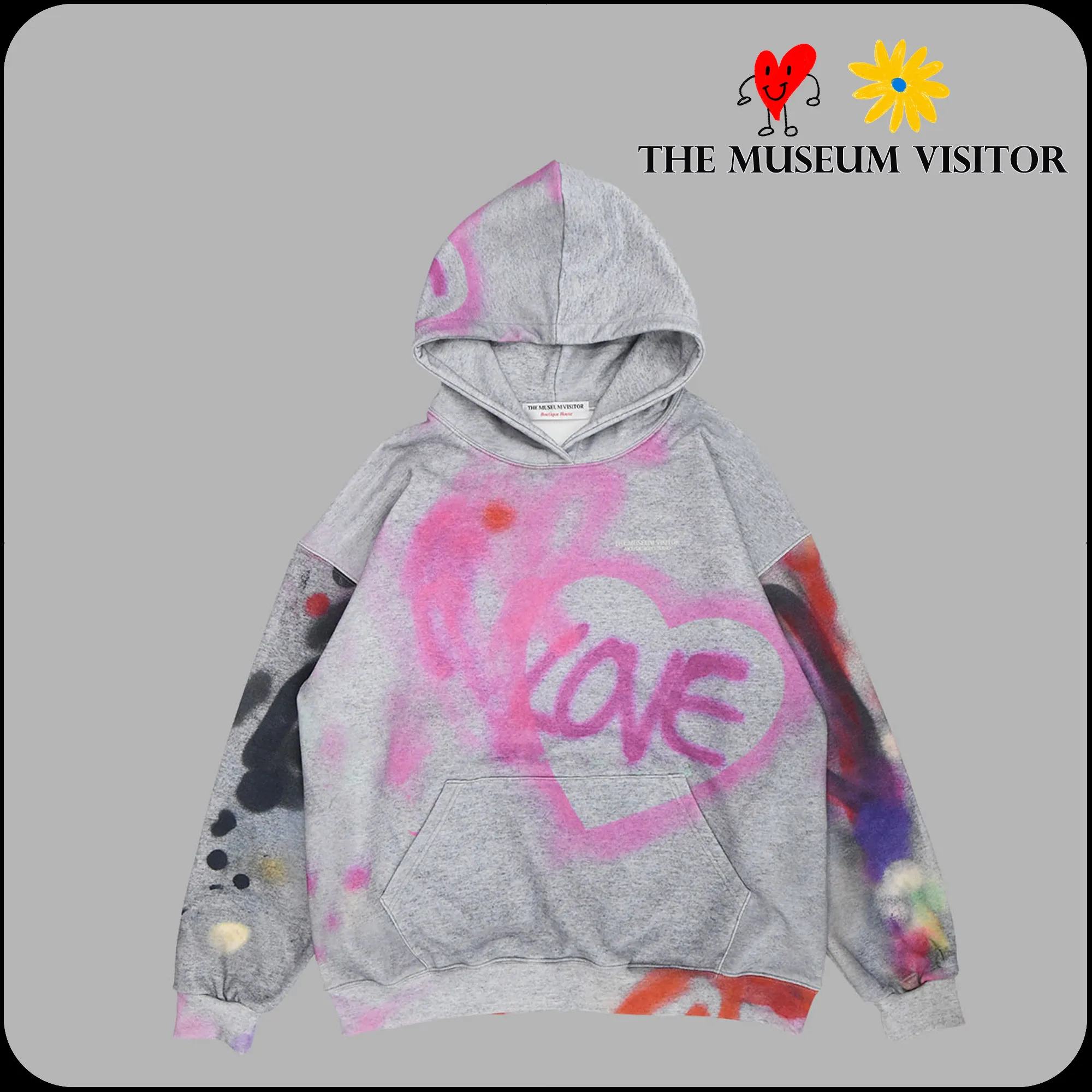 THE MUSEUM VISITOR  |[THE MUSEUM VISITOR]★LOVE MULTI SPRAYED PRINTED HOODY