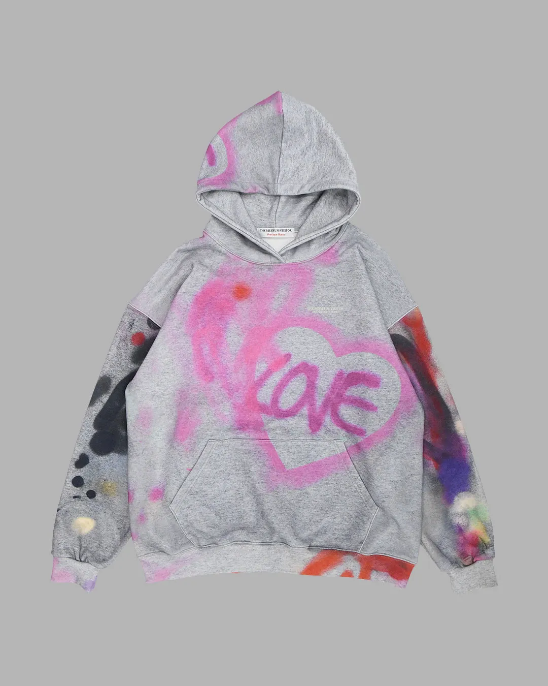 THE MUSEUM VISITOR  |[THE MUSEUM VISITOR]★LOVE MULTI SPRAYED PRINTED HOODY