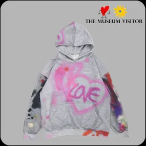 THE MUSEUM VISITOR  |[THE MUSEUM VISITOR]★LOVE MULTI SPRAYED PRINTED HOODY