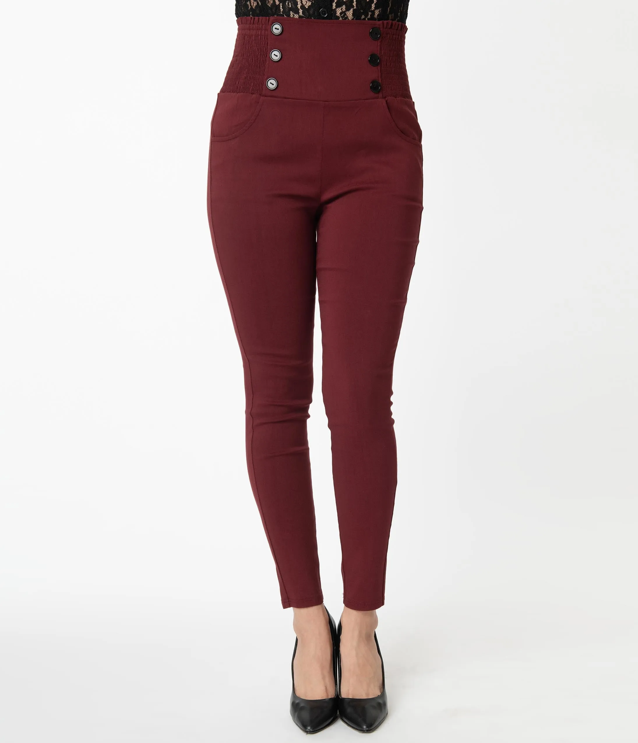 Unique Vintage Burgundy High Waist Quinn Skinny Pants