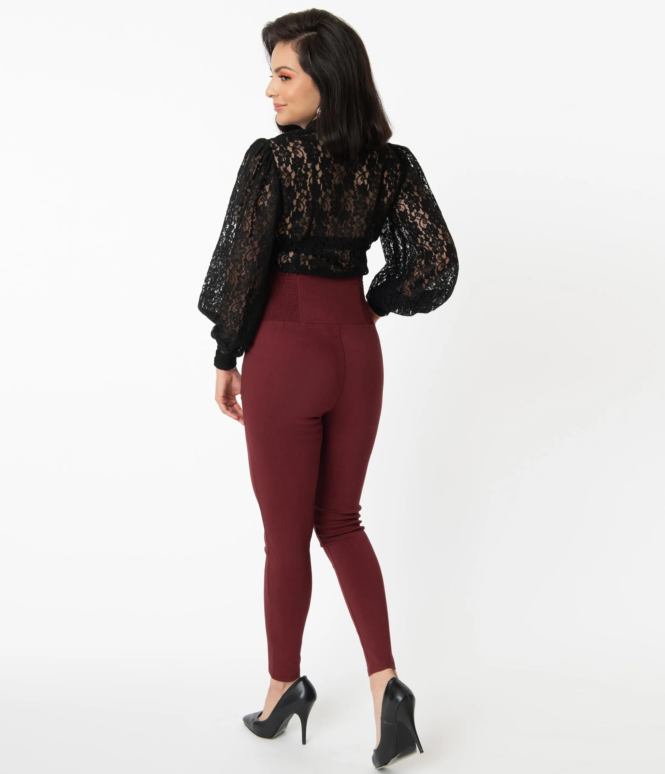 Unique Vintage Burgundy High Waist Quinn Skinny Pants