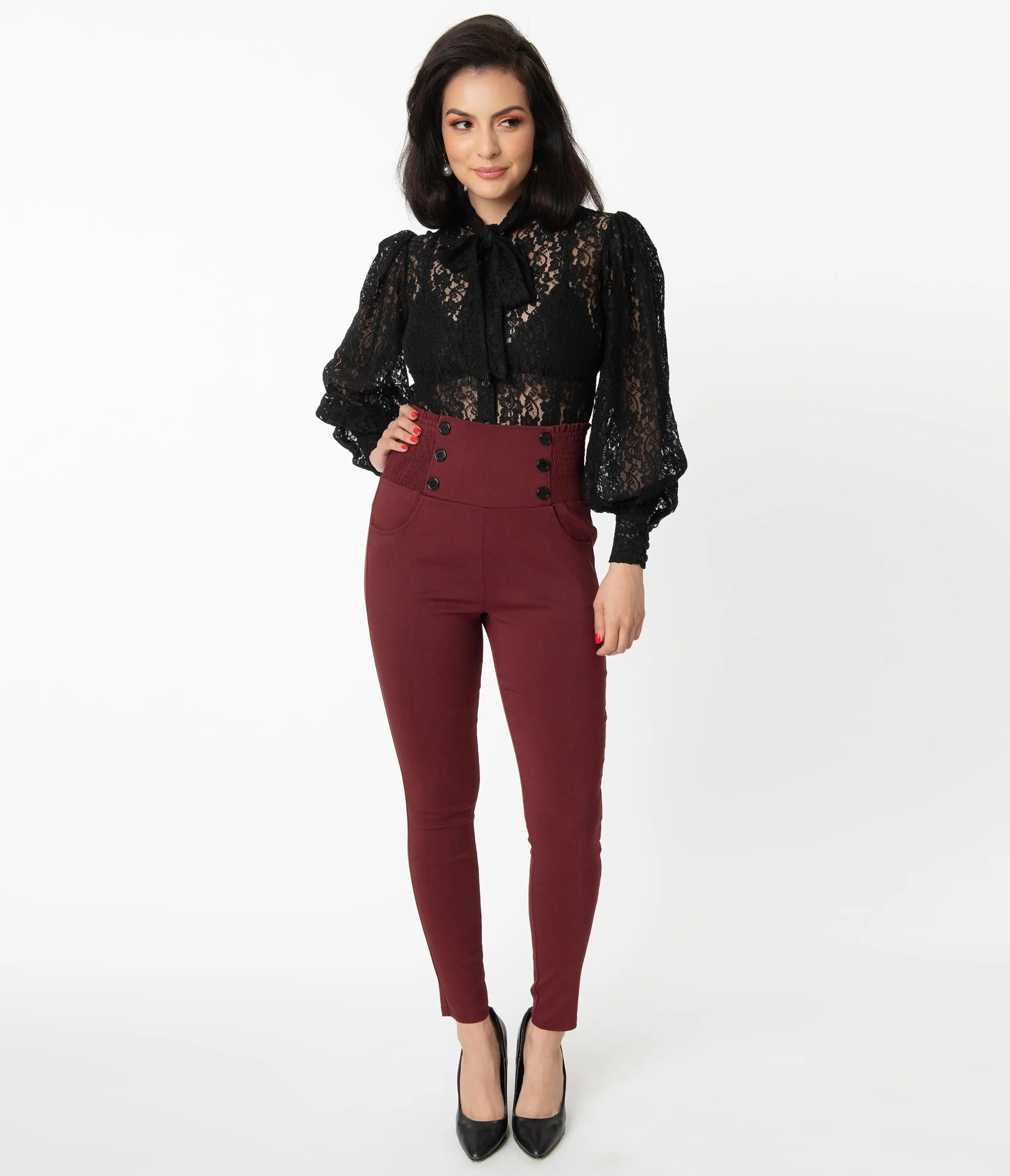 Unique Vintage Burgundy High Waist Quinn Skinny Pants