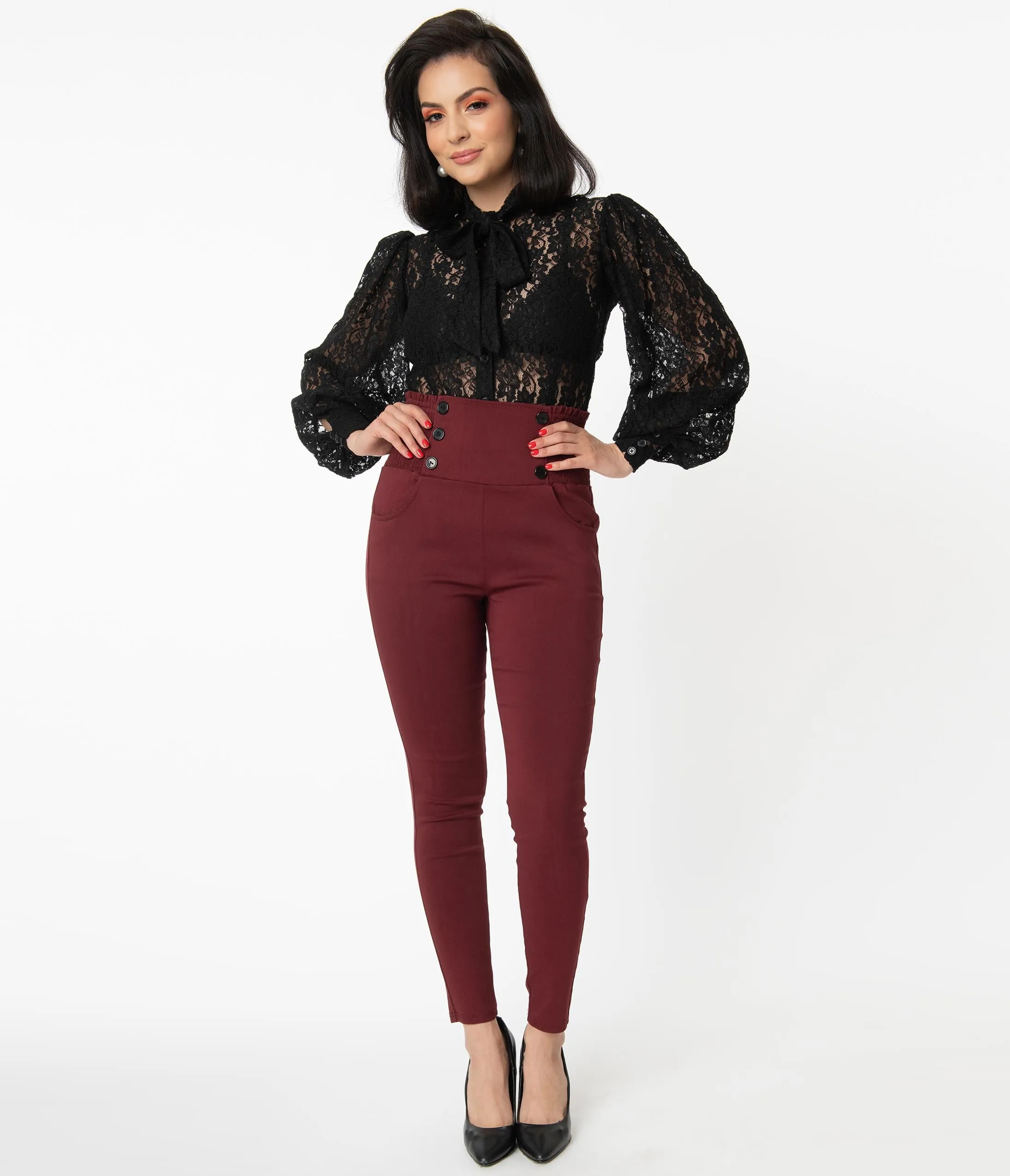 Unique Vintage Burgundy High Waist Quinn Skinny Pants