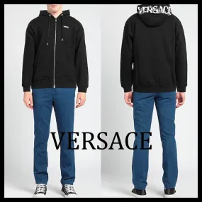 VERSACE  |Unisex Street Style Long Sleeves Plain Cotton Logo Luxury