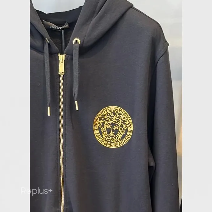 VERSACE  |Unisex Street Style Long Sleeves Plain Logo Luxury Hoodies