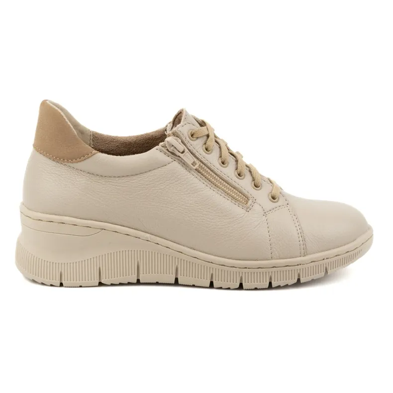 WASAK Women's shoes sneakers leather laced with zipper 0703W beige