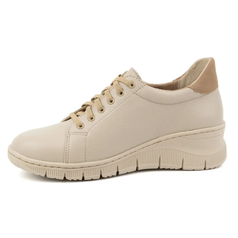 WASAK Women's shoes sneakers leather laced with zipper 0703W beige