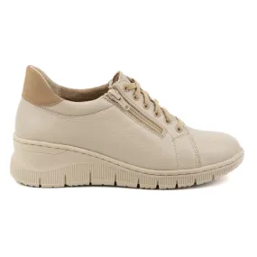 WASAK Women's shoes sneakers leather laced with zipper 0703W beige