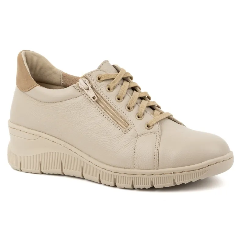 WASAK Women's shoes sneakers leather laced with zipper 0703W beige