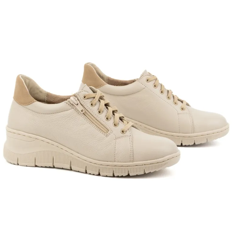 WASAK Women's shoes sneakers leather laced with zipper 0703W beige