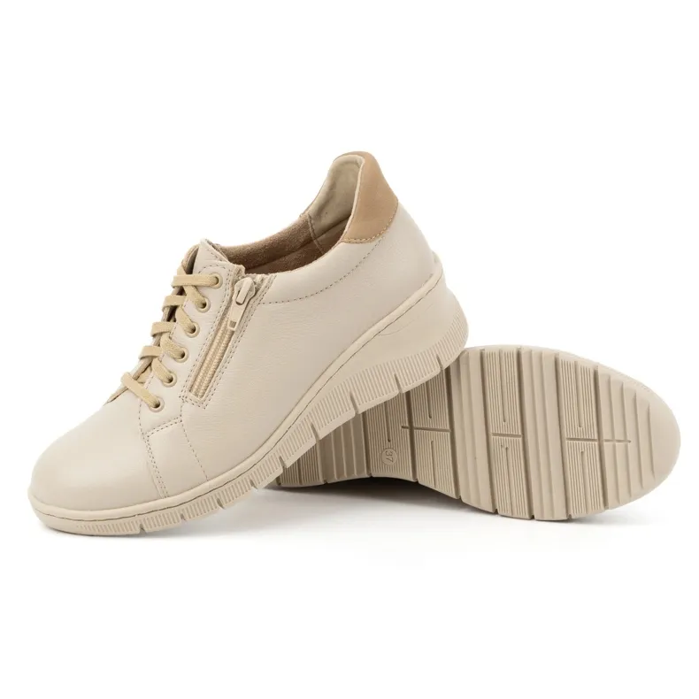 WASAK Women's shoes sneakers leather laced with zipper 0703W beige