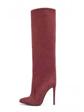 Women 's Wide Calf Boots Suede Stiletto Heel Knee High Boots