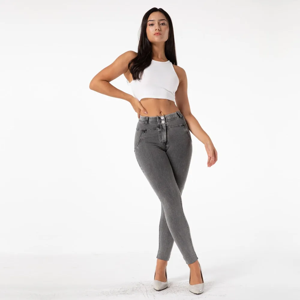 Women's Casual Gray Denim Stretch Hip Lift Pencil Skinny Yoga Gym Trousers