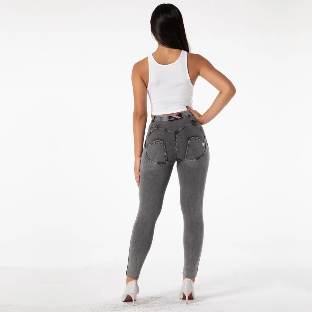 Women's Casual Gray Denim Stretch Hip Lift Pencil Skinny Yoga Gym Trousers