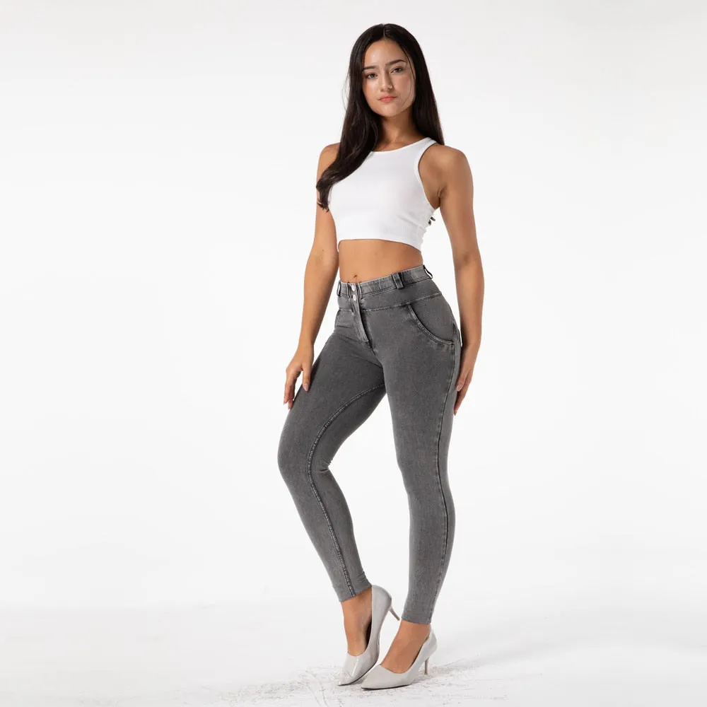 Women's Casual Gray Denim Stretch Hip Lift Pencil Skinny Yoga Gym Trousers