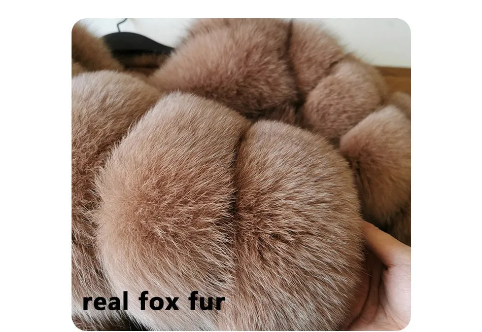 Women's Fashion Winter Real Fox Raccoon Fur Long Sleeve Jacket