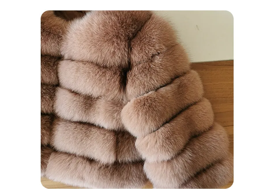 Women's Fashion Winter Real Fox Raccoon Fur Long Sleeve Jacket