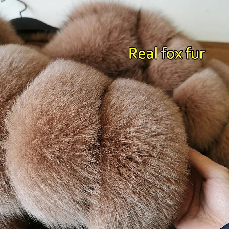 Women's Fashion Winter Real Fox Raccoon Fur Long Sleeve Jacket