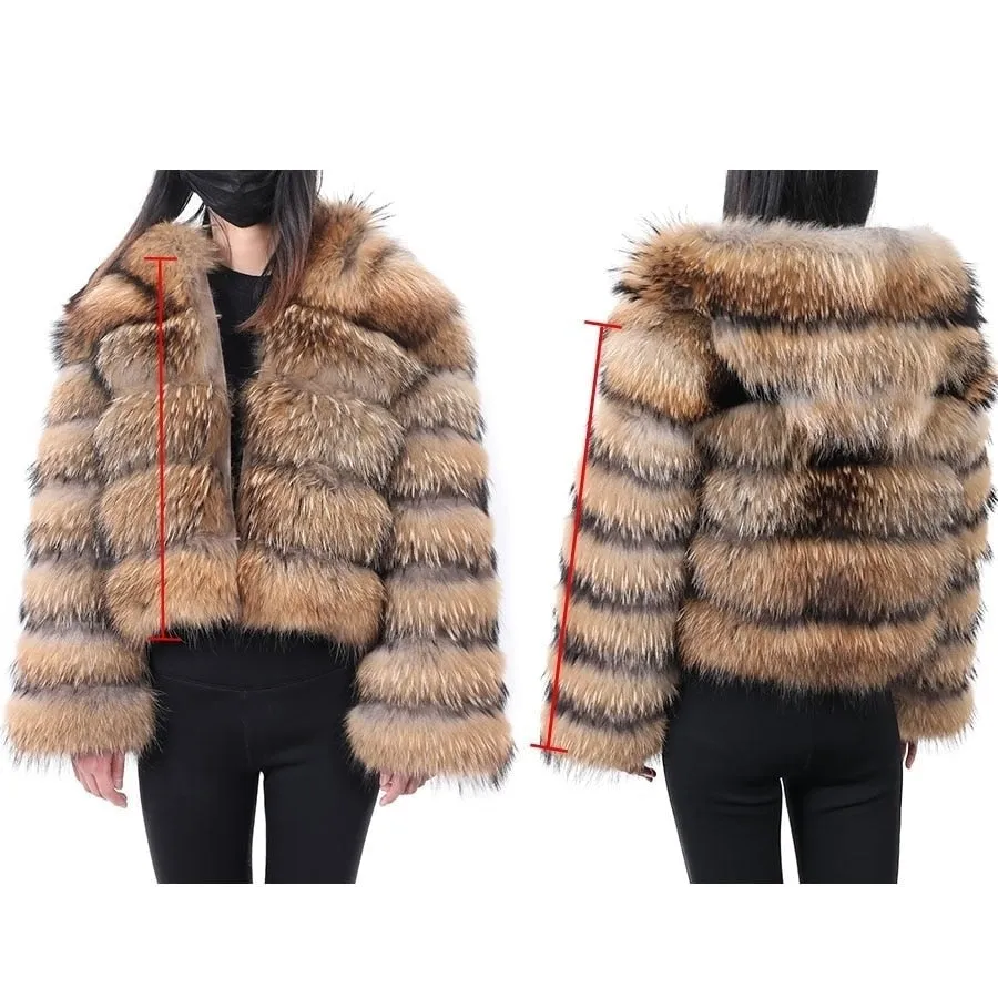 Women's Luxury Winter Long Sleeve Natural Fox Raccoon Fur Jacket