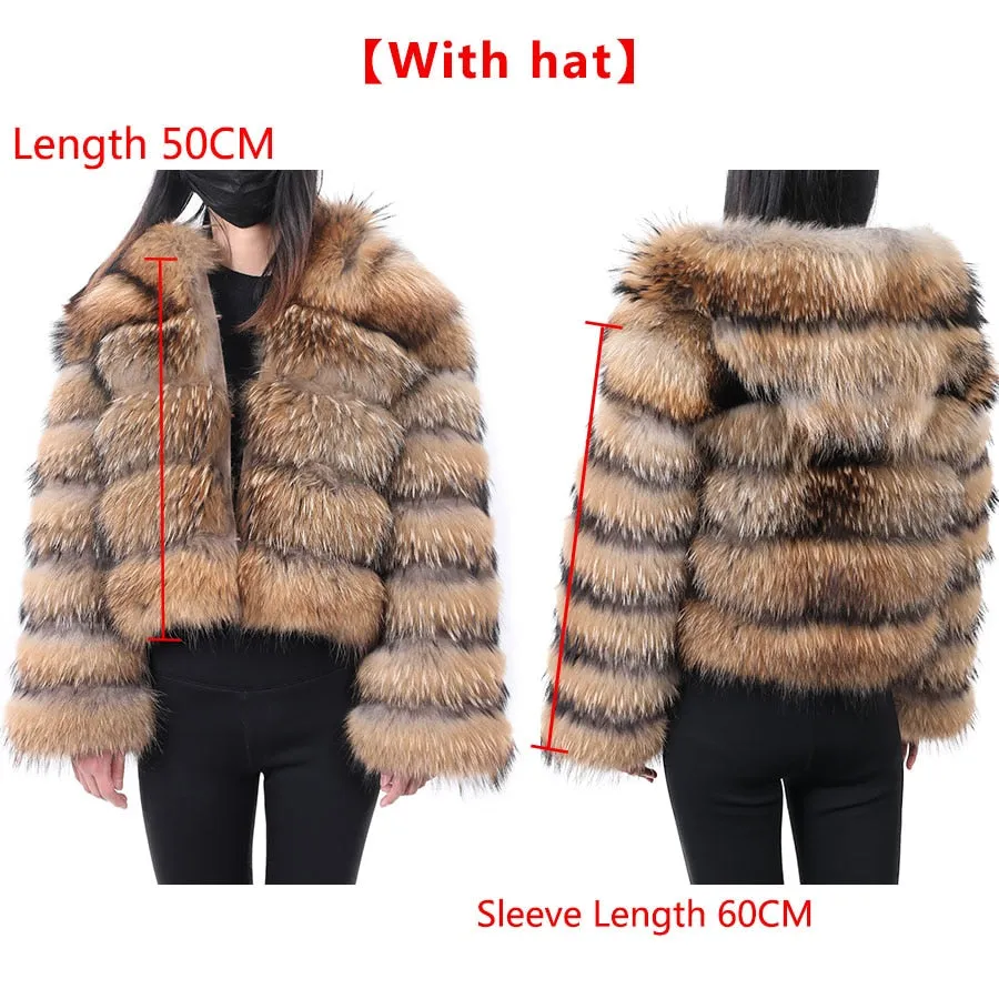 Women's Luxury Winter Long Sleeve Natural Fox Raccoon Fur Jacket