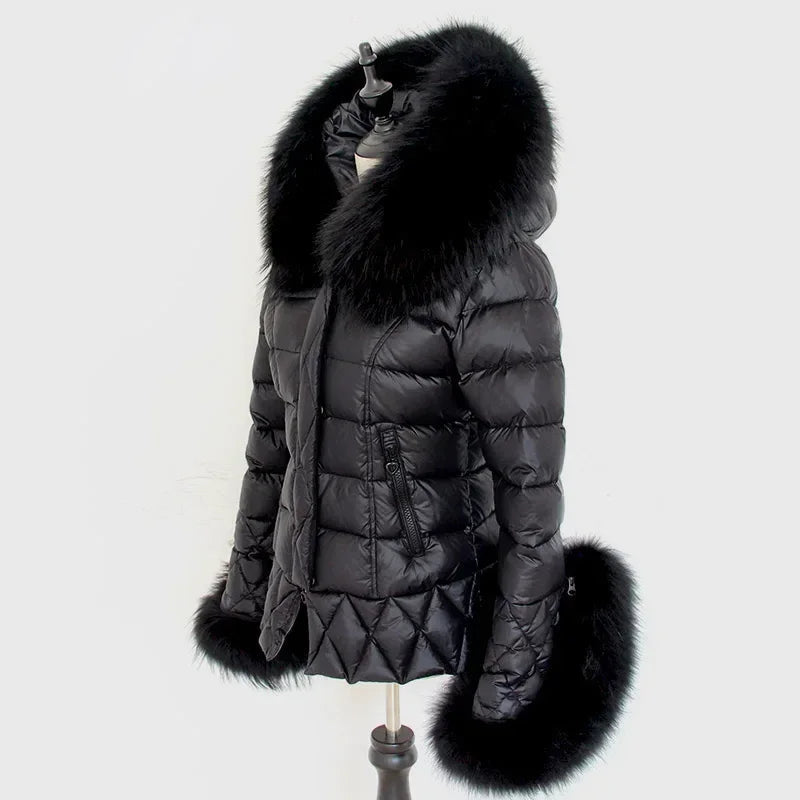 Women's Luxury Winter Polyester Real Raccoon Fur Collar Puffer Jacket