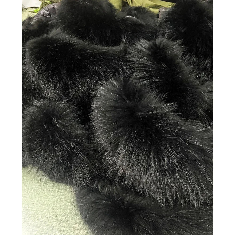 Women's Luxury Winter Polyester Real Raccoon Fur Collar Puffer Jacket