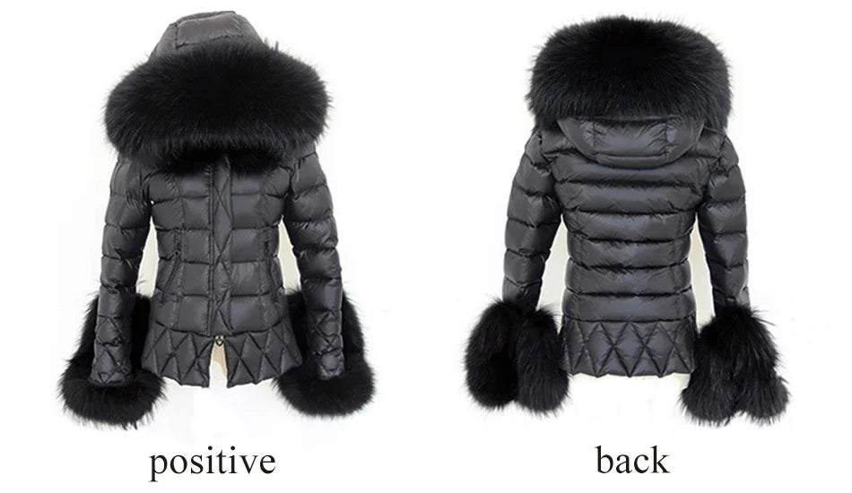 Women's Luxury Winter Polyester Real Raccoon Fur Collar Puffer Jacket