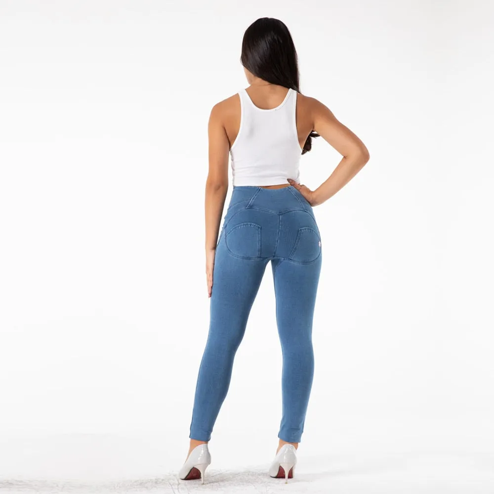 Women's Sexy Blue Denim Elastic High Waist Yoga Workout Fitness Leggings