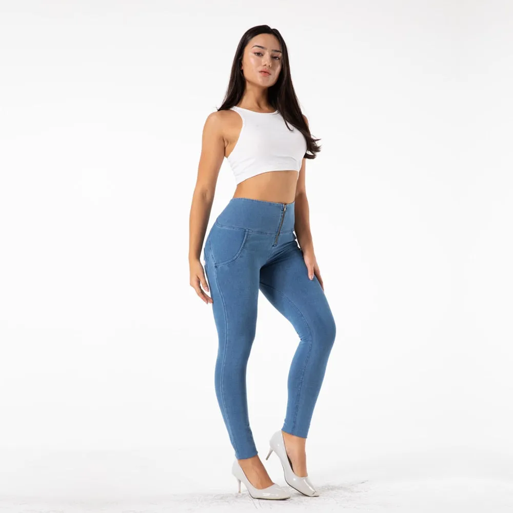 Women's Sexy Blue Denim Elastic High Waist Yoga Workout Fitness Leggings