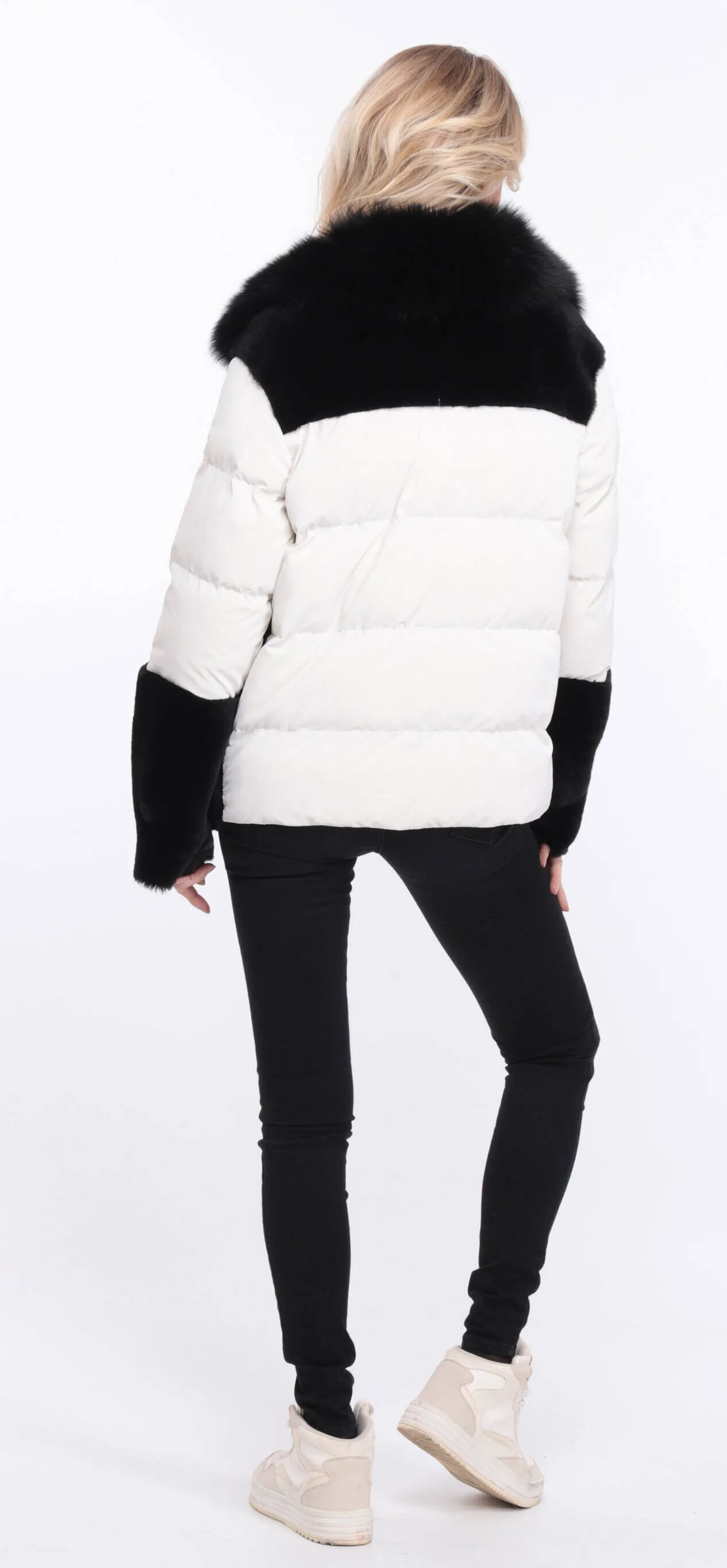 Women's sheepskin jacket + black/white bettie fabric