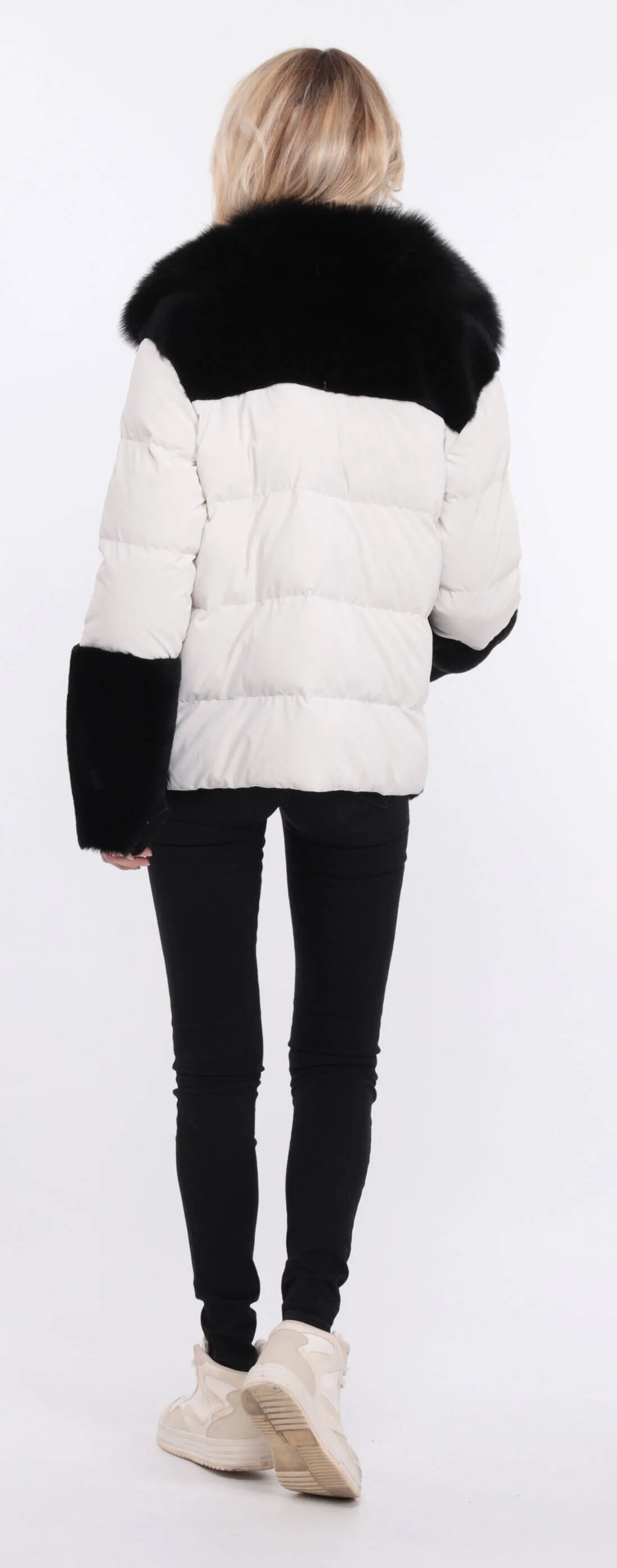 Women's sheepskin jacket + black/white bettie fabric