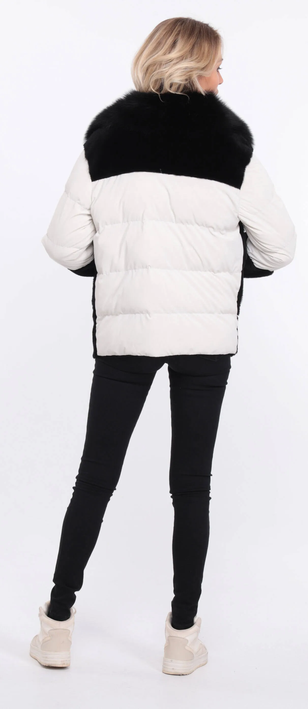 Women's sheepskin jacket + black/white bettie fabric