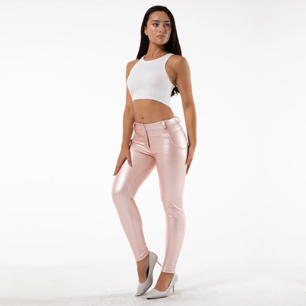 Women's Shiny Pink Scrunch Bum Skinny Pencil Nightclub Tight Leggings