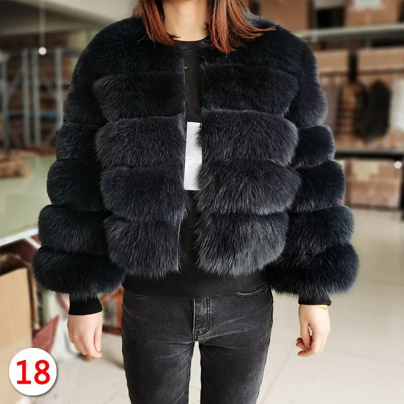 Women's Winter Dark Gray Natural Fox Raccoon Fur Leather Jacket