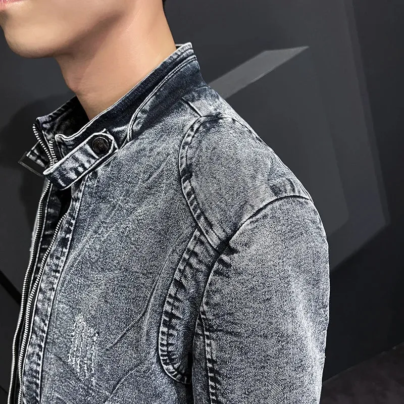 Xituodai Retro American denim jacket Men Coats Slim fitting standing collar Jackets for Men Casual Zip Up Autumn Warm Jacket Men