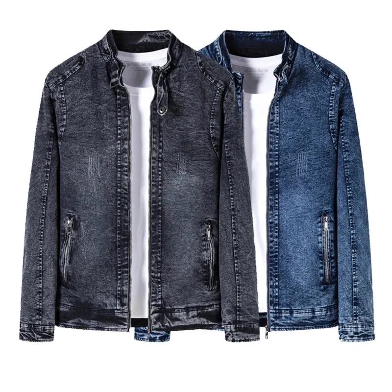 Xituodai Retro American denim jacket Men Coats Slim fitting standing collar Jackets for Men Casual Zip Up Autumn Warm Jacket Men